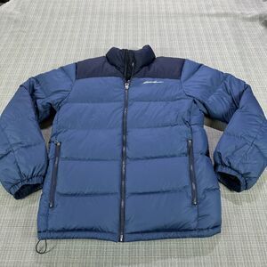 Eddie Bauer Jacket Mens Small Blue Puffer EB650 Goose Down Quilted Outdoors